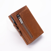 Dompet logam aluminium pemblokir RFID pria, Minimalis, dompet kulit PU kustom, kancing pemegang kartu kredit, kantung uang Pop-up