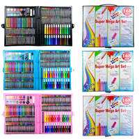 Ensemble d'art pour enfants de 168 pièces avec pinceaux, crayons, crayons de couleur et stylos aquarelle - Plastique PVC Fabriqué en Chine