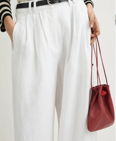 Pantalon de bureau décontracté pour femme, taille haute, blanc, droit, en satin, coupe classique, plissé, mode été 2025