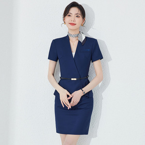 Professional Short Sleeve Suit Skirt Women Summer Workwear Office Lady Peplum Design Anti-Wrinkle Woven Fabric Natural Waistline - Product Image 3