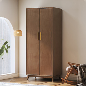 Nordic Style <b>Solid</b> <b>Wood</b> <b>Wardrobe</b> Hinged Door Space Saving Bedroom Storage Cabinet Natural <b>Wood</b> Color - Product Image 2
