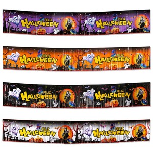 Cortina de flecos de aluminio con temática de Halloween de 1.8m, con fantasmas, calabazas y ángeles de la muerte, para fotomatón, puerta o telón de fondo - Product Image 1