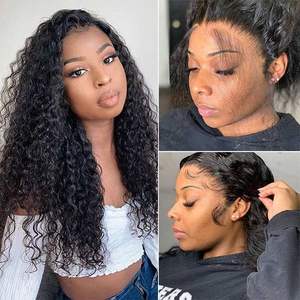 Kissbeauty-Peluca de cabello humano brasileño para mujeres negras, postizo de encaje frontal, pelo virgen rizado <span class=keywords><strong>kiki</strong></span>, predesplumada con Baby Hai - Product Image 4