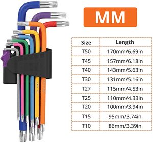 Kit de clés Allen à embout sphérique et <span class=keywords><strong>Torx</strong></span>, 9 pièces, en acier trempé, <span class=keywords><strong>2</strong></span>, 4, 6, 8, 10 <span class=keywords><strong>mm</strong></span>, avec code couleur, embout sphérique long en forme de L - Product Image 2