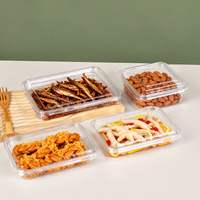 Boîte alimentaire en plastique PET transparent de qualité alimentaire, plusieurs tailles, à fermeture rapide, pour fruits frais, viande séchée, ail mariné, charcuterie et vente au détail en marché.