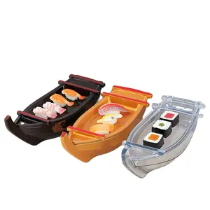 Newell Customized Logo Serving Tray Packaging Reusable Restaurant Snack Bowls Black Tray Plastic Sushi Boat For Sushi Wholesale