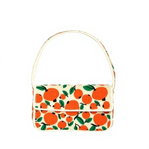Sac à main de luxe fait main en toile avec motif orange, forme rectangulaire fantaisie, broderie artisanale, point de croix pour sacs - Product Image 1