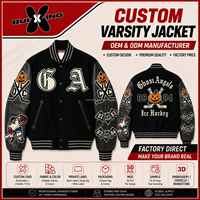 Chaqueta de Béisbol para Hombre, Nueva Moda, Chaqueta Varsity de Cuero de Alta Calidad con Bordado Personalizado, Chaqueta Casual Negra con Letras