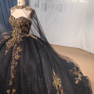 Vestidos de Quinceañera Negros de Fiesta con Apliques de Cuentas y Encaje, Antiestáticos, para Dulces 15-16 Años, Modelo Mcd06 - Product Image 3