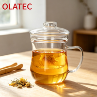 OLATEC Taza Teera De Vidrio Premium, tasse à thé en verre transparent à parois épaisses avec couvercle infuseur pour un usage quotidien à la maison, tasses à thé en verre avec poignée