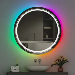 Fábrica al por mayor montado en la pared decoración espejo inteligente RGB CAMBIO DE Color desempañador LED baño maquillaje espejo con luz