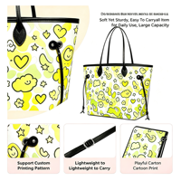 Sac fourre-tout élégant en nylon à imprimé dessin animé pour femme, grand sac de voyage quotidien avec petite pochette amovible, logo personnalisé disponible
