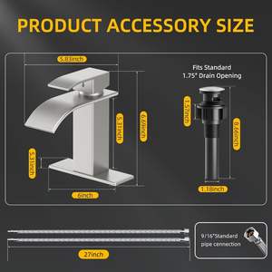 Смеситель для ванной из нержавеющей стали, матовый никель/сатин, современный, с эффектом водопада, с одной ручкой, на 1 отверстие, простая установка, с выдвижным сливом - Product Image 3