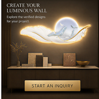 Panneau mural LED sculptural horizontal en plumes blanches et bleues lumineuses pour salon, chambre, hôtel, intérieurs modernes