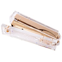 Agrafeuse de bureau manuelle en plastique transparent acrylique, agrafeuse colorée rose doré tendance pour étudiants, pour promotion