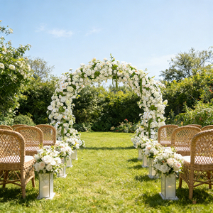Arco de Flores Redondo Artificial de Tela de Seda Blanca Hecha a Mano para Decoración de Fondo de Bodas, Hoteles, Centros Comerciales y Exposiciones - Product Image 1