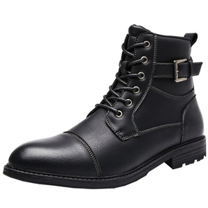 Botas Martin para Hombre, Punta Redonda, Cuero Genuino, Cierre de Cordones, Suela de Goma Antideslizante, Estilo para Todas las Temporadas - Product Image 1