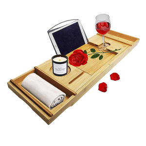Bamboo Bathtub Rack With Cup Holder And <b>Tablet</b> <b>Stand</b> <b>For</b> Bathroom Relaxation - Product Image 2
