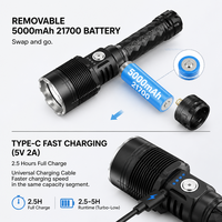 Lampe torche LED rechargeable 5000 lumens Type-C 50W haute puissance, étanche IP65, faisceau longue portée 300-400M