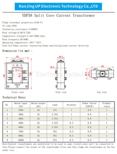 Transformador de Corriente de Núcleo Dividido NJXSE YDP58 250/5A 300/5A 400/5A 500/5A, Transformador de Corriente 250A 300A 400A 500A CT de Núcleo Dividido - Product Image 2