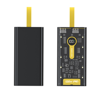 Produk Terlaris 2026 Power Bank Portabel Transparan 30000mah 20000mah Pengisian Cepat dengan 4 Kabel Bawaan dan Lampu LED