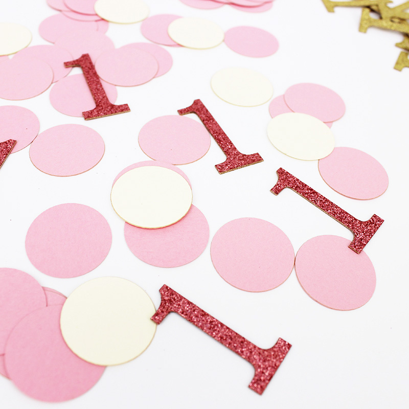 Розовое золото блестящий номер 1 и розовый круглый бумажный конфетти стол конфетти для 1-го дня рождения товары для вечеринки свадьбы годовщины