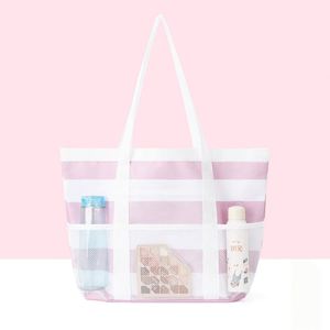 Bolsas de Compras de Malla Azul con Logotipo Personalizado Impreso al por Mayor, Bolsas de Playa de Verano de Nailon Negro para Mujer - Product Image 6