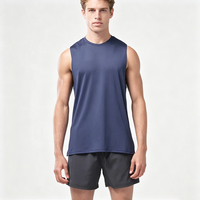 Débardeur d'entraînement décontracté bleu pour homme, personnalisable et recyclable, 90% polyester 10% élasthanne, séchage rapide, style imprimé, grandes tailles pour la musculation