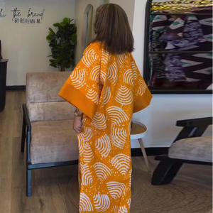 <span class=keywords><strong>Vestido</strong></span> largo informal holgado con cuello en V y <span class=keywords><strong>manga</strong></span> murciélago, estampado antiestático, para mujer, estilo europeo-americano, otoño - Product Image 3