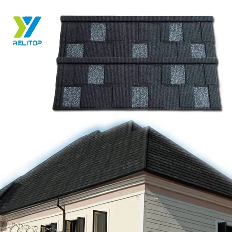 Materiais de construção de metal preto, telhado de metal revestido, pedra metálica, preços das telhas, cobertura, preço
