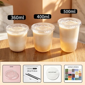 Customized Disposable 360ml 400ml 500ml 700ml PET Cold <b>Drink</b> <b>Cup</b> Transparent U Shaped Single Wall with Lids <b>Plastic</b> <b>Cups</b> - Product Image 2