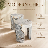Décoration d'intérieur, meubles en pierre personnalisés, table d'appoint ronde en marbre bleu océan Galaxy Storm, style moderne pour salon, avec pieds courbes