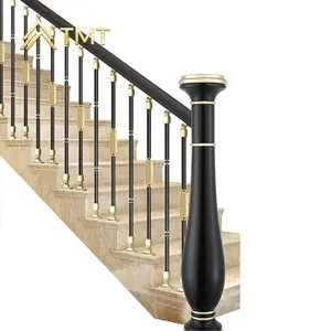 Rail d'escalier d'intérieur argenté et noir en acier inoxydable, 3 pièces, bordure décorative