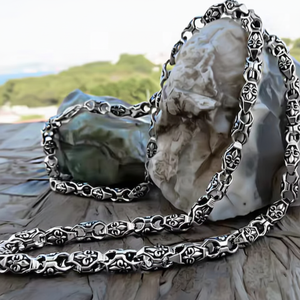 Collier chaîne en argent sterling 925 massif, chaîne byzantine oxydée pour la mode masculine, bijoux en acier inoxydable - Product Image 1