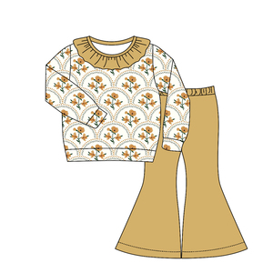 Vêtements pour filles style boutique personnalisée, décontractés, à motifs fleurs de citrouille, tenues d'automne pour tout-petits, nouvelle mode pour enfants, prix usine, vente en gros de vêtements pour bébés - Product Image 5