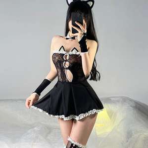 Ecowalson Lingerie Sexy da Donna, Costume Erotico da Gattina, Abito in Pizzo, Top a Fascia, Camicia da Notte Trasparente, Traforata, Katze - Product Image 3