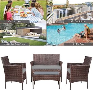 Hot Sale 4PCS <b>Outdoor</b> Patio Furniture Set Breathable Fabric Cushions <b>Rattan</b> Wicker <b>Sofa</b> for Porch Garden and Yard Relaxation - Product Image 4