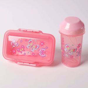Children's Plastic <b>Lunch</b> Box Water Cup <b>Set</b> Food Grade Portable Bento Box with Tableware Solid Color - Product Image 4