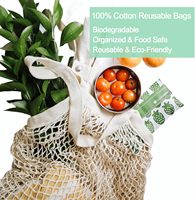 Sacs en filet de coton biologique réutilisables de marque, biodégradables et recyclables, avec poignée d'épaule pour les légumes de la ferme