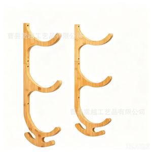 Wall Mounted Wooden Yoga Mat Rack 60x25x1.5cm 3 Tier Storage For Home Gym With <b>Hooks</b> For Straps Towels - Product Image 5