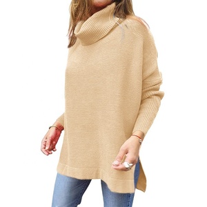 Suéter con abertura lateral y manga <span class=keywords><strong>de</strong></span> murciélago informal, suéter <span class=keywords><strong>de</strong></span> cuello alto <span class=keywords><strong>de</strong></span> <span class=keywords><strong>punto</strong></span> <span class=keywords><strong>de</strong></span> gran tamaño, suéteres <span class=keywords><strong>de</strong></span> talla grande para <span class=keywords><strong>mujer</strong></span> - Product Image 5