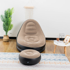 Sofá Inflable Tipo Puff Beige y Negro, Silla Plegable para Interiores y Exteriores, Estilo Moderno Minimalista, Cómodo Sillón Reclinable - Product Image 2