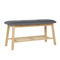 Étagère de rangement design pour couloir et salon, banc à chaussures en bambou avec coussin d'assise moelleux
