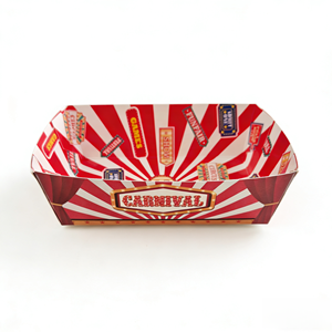 Bandeja Desechable para Hot Dogs Estilo Carnaval Vintage, Caja de Papel con Rayas Rojas y Blancas - Product Image 1