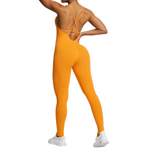 Combinaison de yoga sans couture pour femme Allure Body, col halter, dos nu, en spandex et polyester, pour la danse et le fitness, couleur orange Hermès - Product Image 4