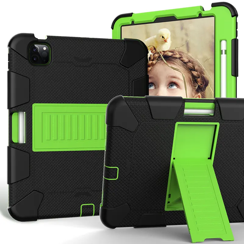 Rugged PC Back Shell Soft Edge Removal Shell Protective Bracket Holster Silicone Cover Case 3 in 1 for iPad Air 4 10.9 Inch