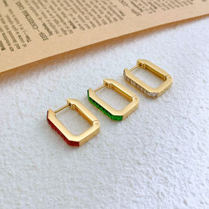 Серьги-толстовки из нержавеющей стали 316L квадратные зеленые Багеты с цирконием, сережки 18 карат, золотые геометрические красочные обручи, оптовая продажа - Product Image 4