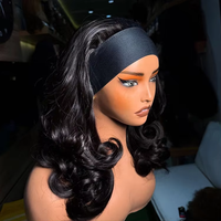 Perruque à bandeau courte en cheveux humains vierges indiens doublement tirés, densité complète HD, sans colle, pour femmes noires