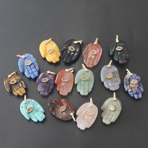 भारतीय एगेटे हैमसा हाथ क्रिस्टल पेंडेंट प्राकृतिक बाघ की आंख काले ओब्सीडियन हाथ से नक्काशीदार शैतान आंख सोने की प्लेटेड ताड़ का आकार - Product Image 3