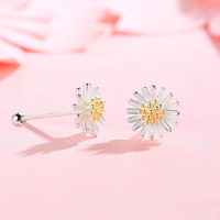 925 Sterling Silber Blumen-Ohrstecker Niedliche Blumenohrringe mit Goldzentrum für Frauen & Kinder-Geschenk Schmuck